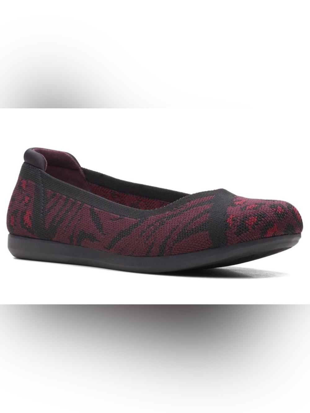 CLARKS - WOMENS CARLY WISH SHOES Burgundy Knit Tricot Bordeaux Size 7M